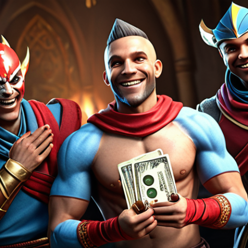 **

A triumphant Eternal Return character proudly showing off a newly acquired, rare Limited Edition skin, surrounded by admiring teammates. The skin has a vibrant and unique design. Focus on the character's expression of joy and accomplishment. Include visual elements suggesting in-game currency (e.g., a small pile of in-game currency nearby).

**